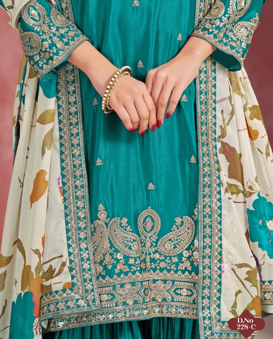228-blue - Emerald Elegance suit with a Touch of Tradition”